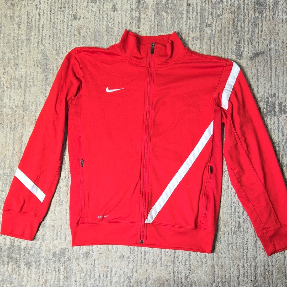 Womans Size Large Nike Red Atletic Jacket with White Stripes, Activewear